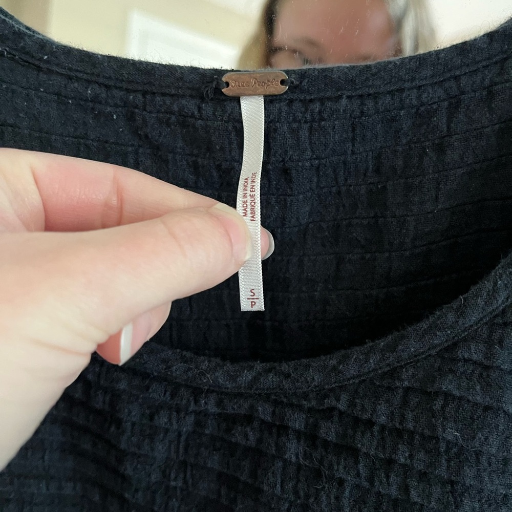 Free People Black Puff Sleeve Tunic Blouse - Picture 5 of 6